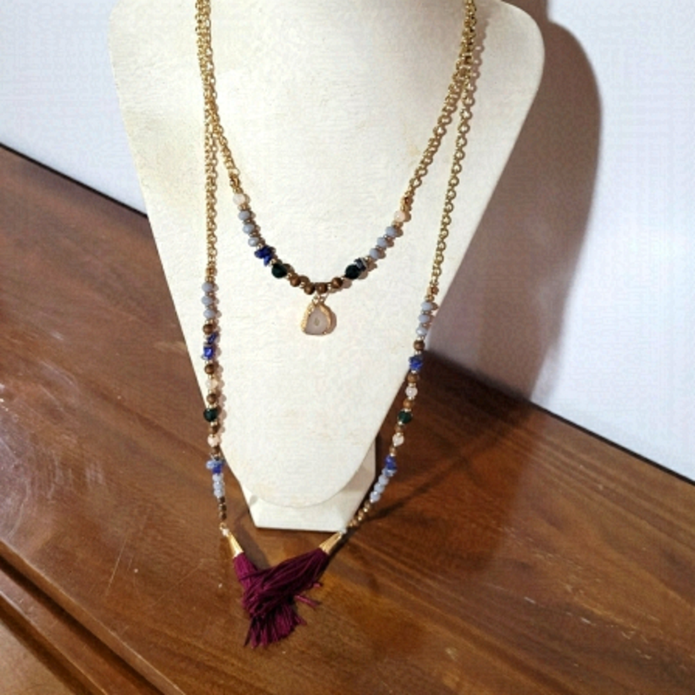 Agate Geode double tassle necklace